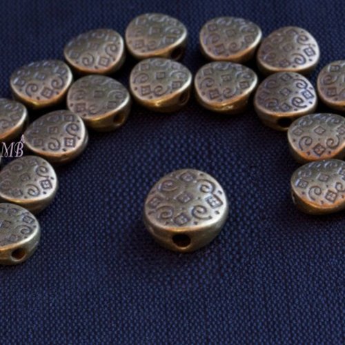 30 perles intercalaires mini plat rond bronze motifs arabesque  7mm