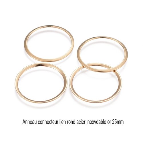 6 anneaux acier inoxydable fermé or 25mm