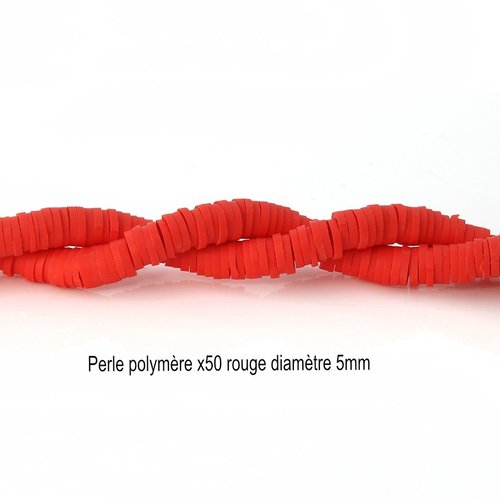 100 perles rondelle polymère rouge  5mm