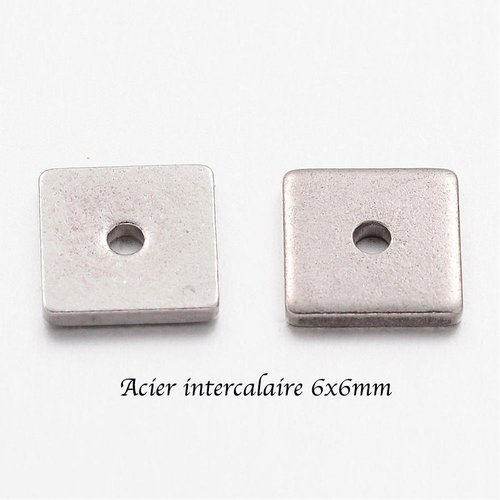 20 perles séparateur carré acier inoxydable 6mm