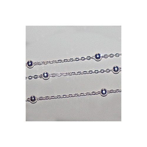 1mètre  de chaine fantaisie maille +boule laiton métal argenté 1,5mm