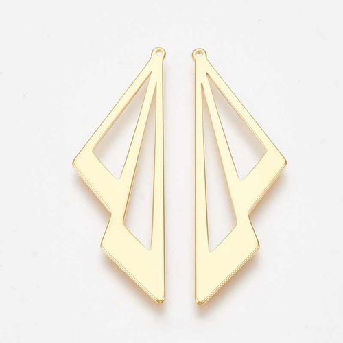 2 pendentifs laiton or 24kt  double triangle 39x12x1mm