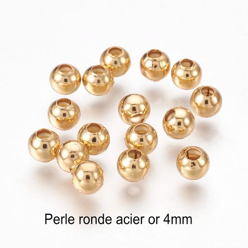 20 perles rondes acier inoxydable or 4mm