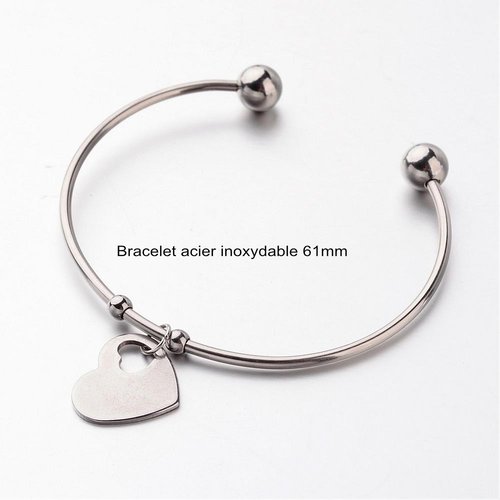 1 bracelet acier inoxydable 61mm et breloque coeur 13x18mm