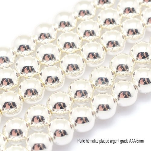 10 perles hématite rondes plaqué argent grade aaa 6mm