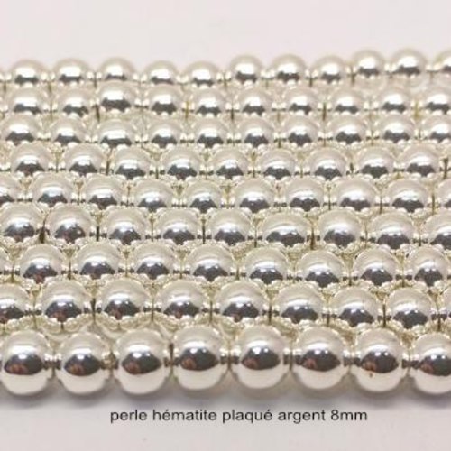 10 perles rondes hématite grade aaa plaqué argent 8mm