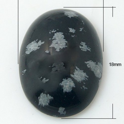 Naturel obsidienne cabochon, ovale, noir moucheté blanc  18x13x5mm