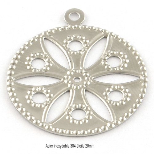 10 estampes  acier rond motif étoilé 24x19mm