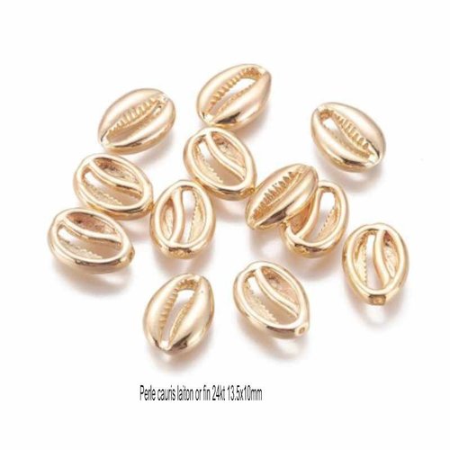 4 coquillages cauris perle intercalaire laiton or 24kt 13.5x10mm