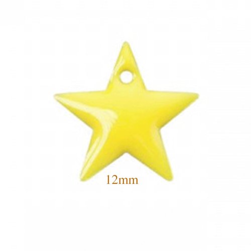 6 sequins étoile emaille  laiton jaune 12mm