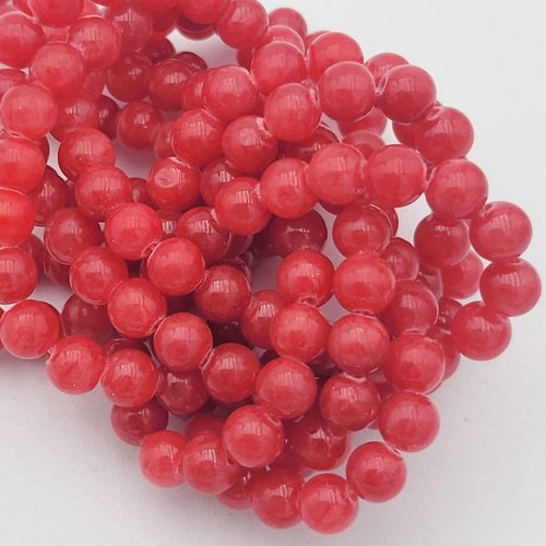20 perles pierre jade naturelle ronde  rouge cerise  6mm