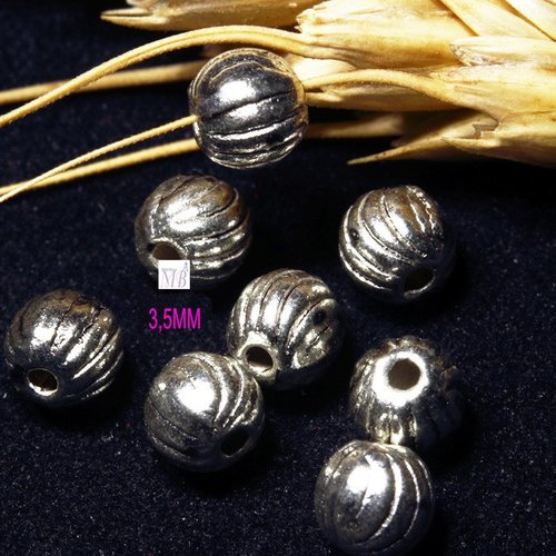 30 perles intercalaires ronde striée  3,5mm couleur argent