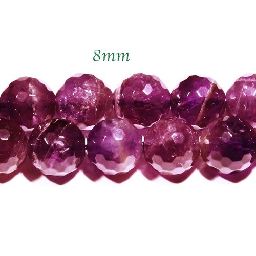 5 perles d'améthyste facettée qualité aa  violet prune  diamètre 8mm