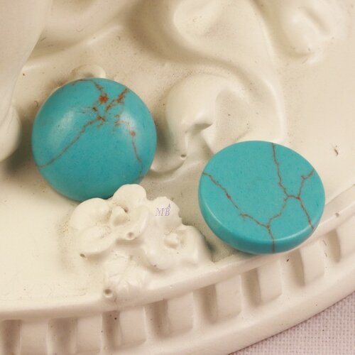 2 cabochons pierre  turquoise howlite  10mm