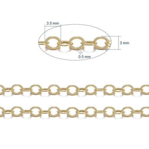 1 mètre chaine soudé ch025y laiton or ovale plat diamètre 3,5x3mm