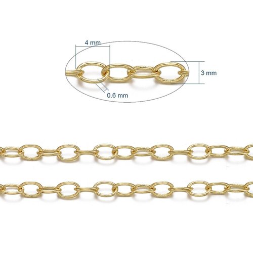 1 mètre de chaine soudé ch024y laiton or ovale diamètre 4x3mm