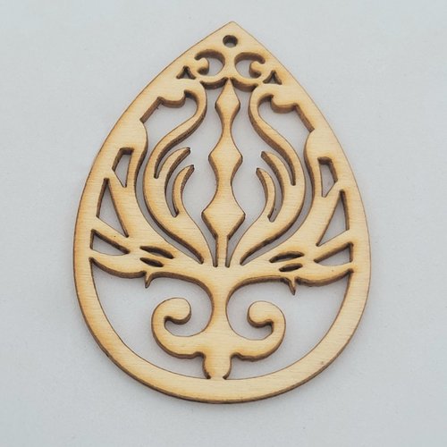 5 pendentifs bois forme goutte sculptée esprit ethnique 59x42mm