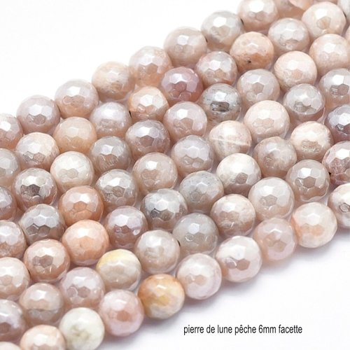 10 perles de lune facette 6mm peche /gris