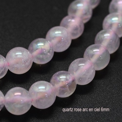 10 perles ronde quartz rose naturel arc en ciel 6mm
