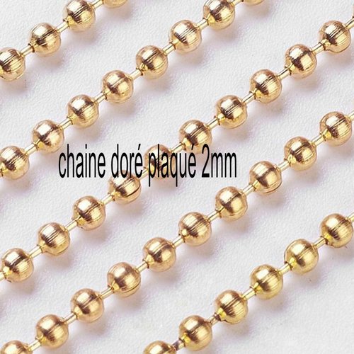 1 mètre chb002y de  chaîne boule ronde doré plaqué  diamètre  2mm