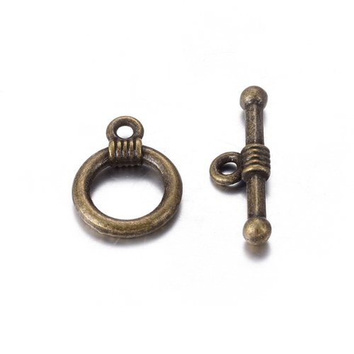 10 fermoirs toggles ronds  couleur bronze 15x11mm