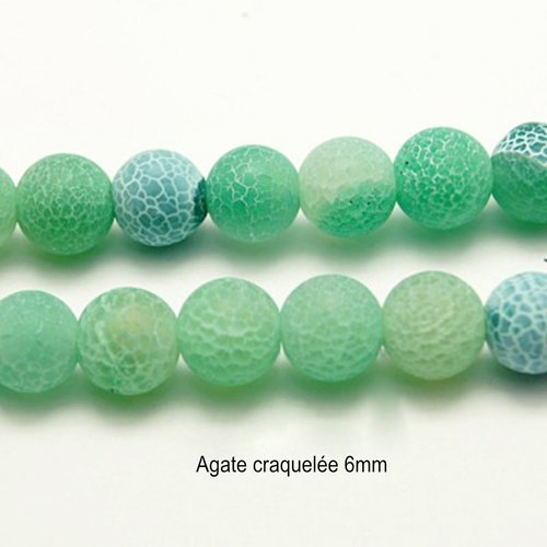 10 perles d'agates givrée craquelées vert émeraude 6mm