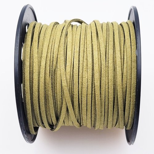 2 mètres de cordon suédine plat vert olive clair  3x1,5mm