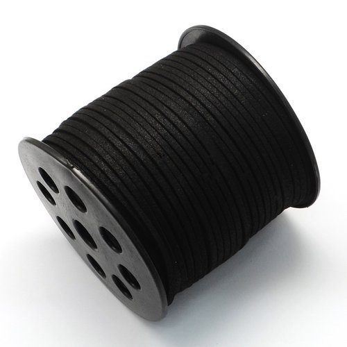 1mètre de cordon suédine plat noir effet brillant  3x1,5mm