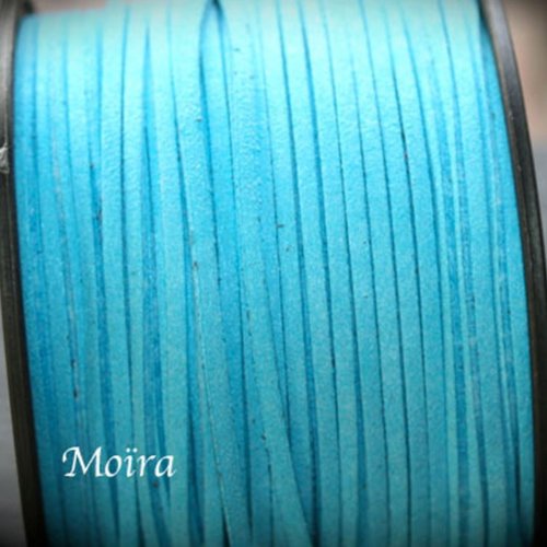 2 mètres  de cordon suédine plat turquoise  3x1,5m
