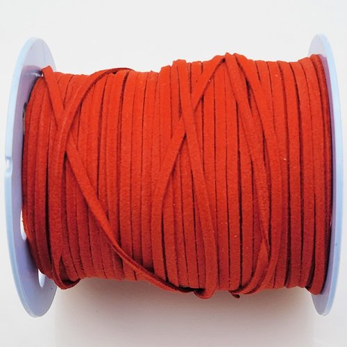 1mètre de cordon suédine plat rouge cerise diamètre 3x1,5m