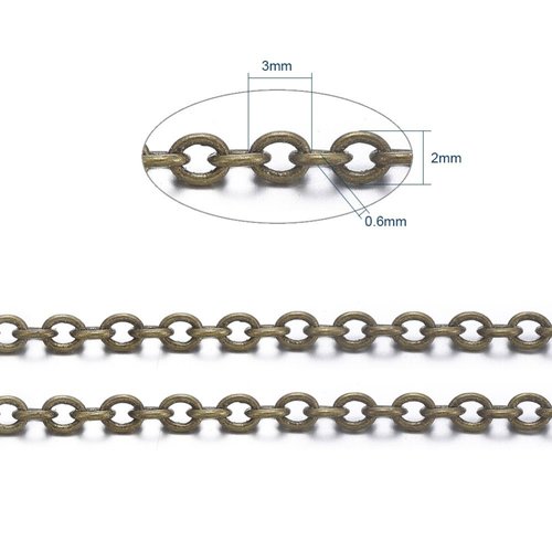 1 mètre chc027y : chaine laiton  bronze  ovale soudé 3x2mm