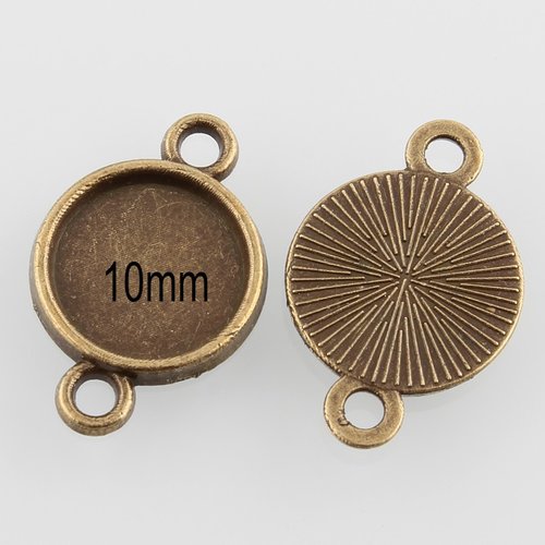 10 connecteurs support cabochons  bronze plat 10mm