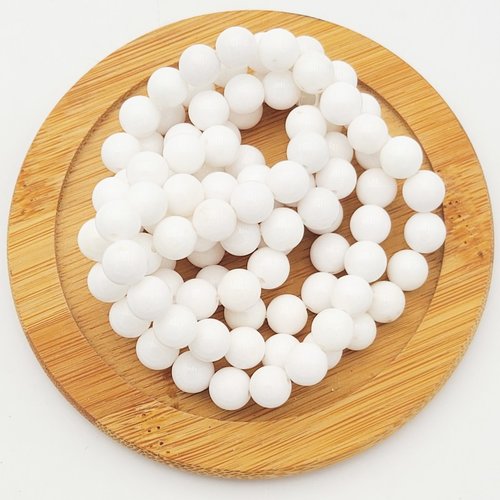 10 perles pierre jade blanc opaque 8mm rondes