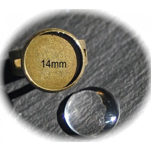 2 supports de bague ronde a cabochon bronze  14mm