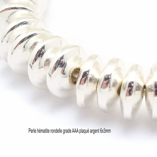20 perles rondelles grade aaa plaqué argent hématite 6x3mm