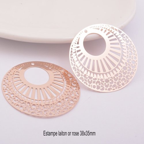 2 estampes filigrane laiton rose gold 38mm