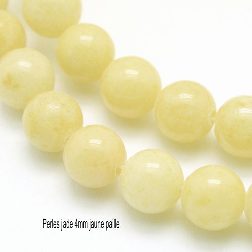 20 perles jade naturelles teintées rondes jaune paille 4mm