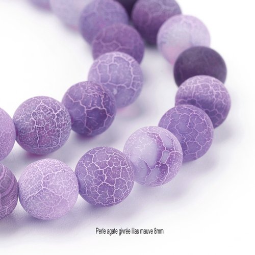 20 perles agates rondes naturelles teintées lilas violet 8mm