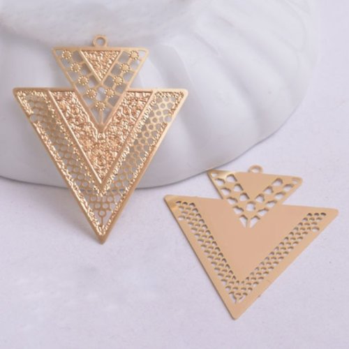 2 estampes triangle double 32x28mm laiton or 24kt