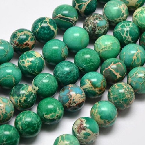 10 perles gemmes régalite verte veinée beige 8mm