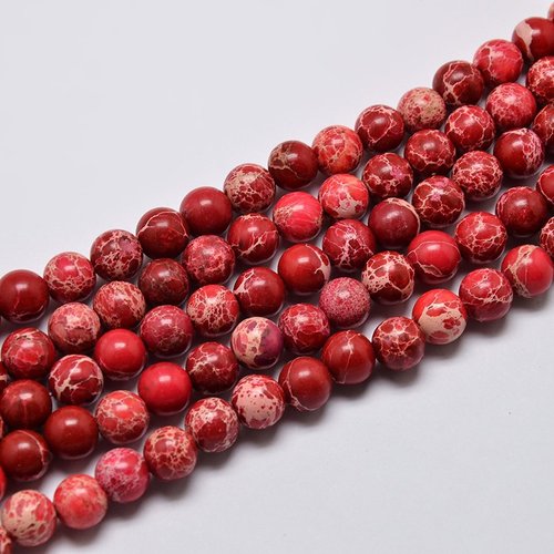 20 perles pierre régalite magnésite rouge veiné beige 6mm