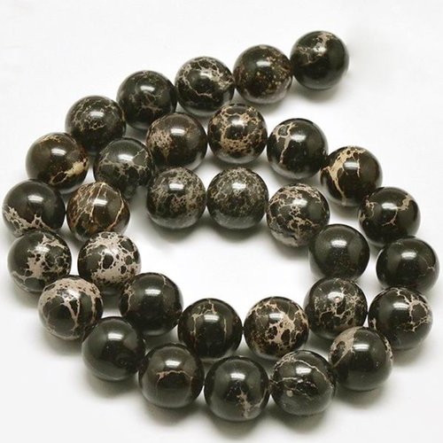20 perles magnésite régalite noire veinée beige 6mm