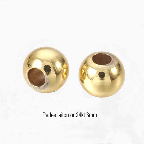 20 perles laiton ronde intercalaires or  24kt 3mm