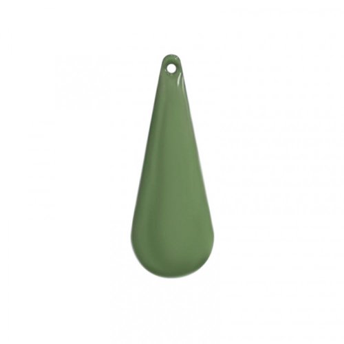 2 breloques sequins goutte laiton émaillés vert olive  27x10mm