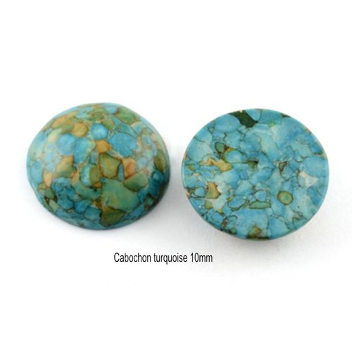 2 cabochons rond pierre gemme turquoise véritable 10mm