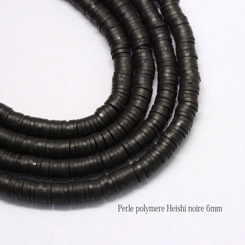100 perles palet plat pâte polymère heishi noire  6mm