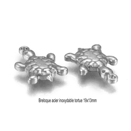 5 breloques tortue acier inoxydable 19x13mm