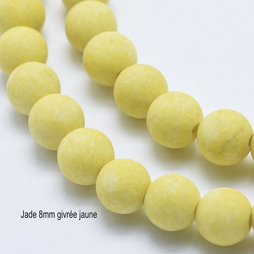10 perles jade ronde aspect givrée 8mm jaune pâle