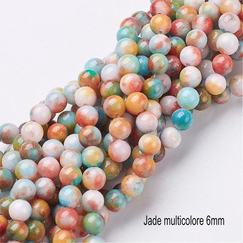 20 perles jade naturel teinté multicolore 6mm rondes