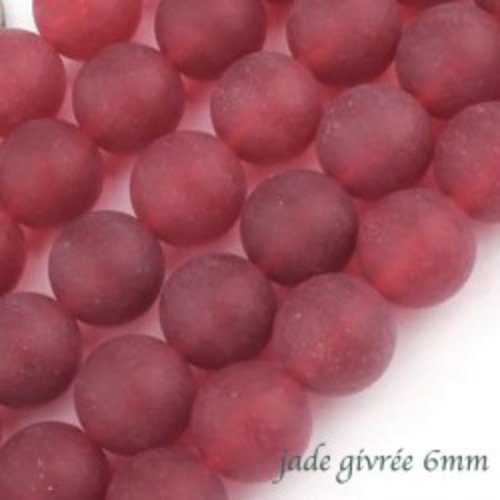 10 perles jade rouge  givrée ronde 6mm